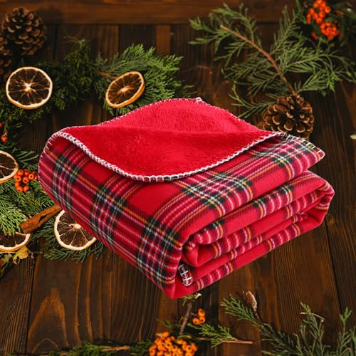 DEIUOG Throws For Travel Blanket Christmas Throws for Sofa Blankets Sherpa Fleece Blanket Red Tartan Car Blanket Halloween Decorative Blanket Throw Double Bed Throw(51 x 63, Plaid)