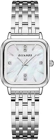 OIDEA Reloj Analógico Cuadrado Mujer: Reloj de Pulsera Cuarzo Formal Plata Pequeño para Señora Correa de Aleación Extraíble Escala de Barra - para Ocio Negocios Regalos