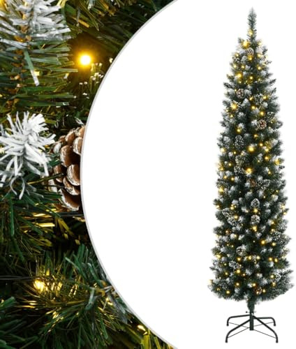 vidaXL Albero di Natale Artificiale Sottile con 150 LED 150 cm, Albero di Natale Artificiale Sottile, Albero di Natale Finto, Albero di Natale dall'aspetto Reale