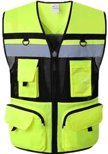 POSEDWRA Reflektierende Weste, Straßenverkehr, atmungsaktive Weste, Baupatrouillen-reflektierende Weste, Sicherheitsanzug mit Mehreren Taschen