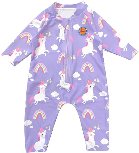 Swimbubs Traje de baño UV para bebé, traje de baño para niñas, protección solar, chaleco de protección contra erupciones UPF50 (2-3 años, unicornio morado)