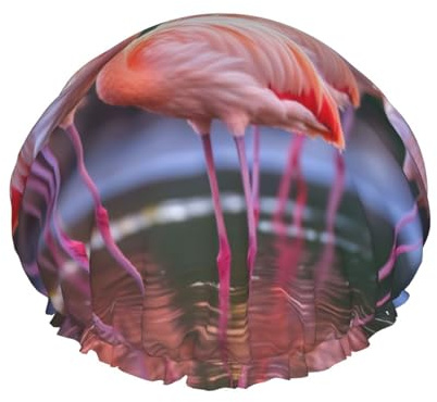 YHBLYKXP Tropischer Flamingo-Druck, verstellbare doppellagige Duschhaube, wiederverwendbare Damen-Duschhaube für Spa-Salons