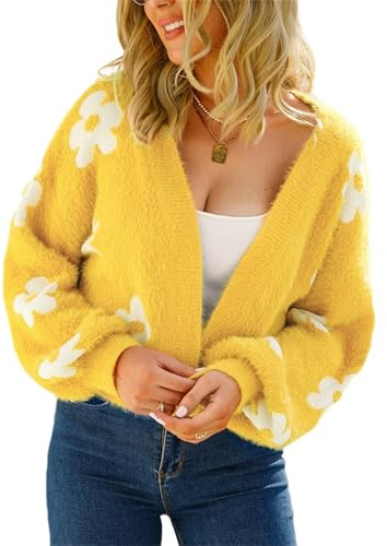 HEYPORK Damen Herbst Winter Warm Bequem Pullover Casual Mode Strickjacke Strickpullover Frauen Strickjacke StraßE Hipster Kurz Gestrickt Blumen Pullover