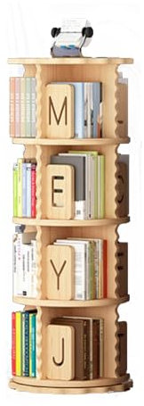 RKJDMSWJ 360° Rotating Tower Bookcase Storage Rack for Small Spaces 4 Tier Wood Corner Display Shelf Stand