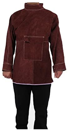Delantal de soldadura de cuero con manga, chaqueta de soldadura delantal de cuero pelaje largo, chaqueta de soldadura de servicio pesado, Accesorios de soldadura(Brown,XL)