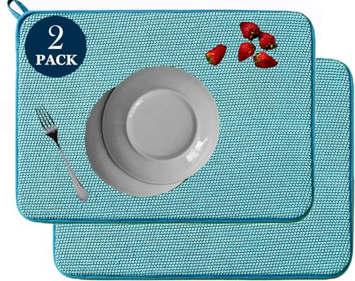 LIBRNTY 2 Pezzi Tappetino scolapiatti Assorbente,Tappetino per Asciugare Piatti,Tappetino Spugna Cucina,Tappetino Assorbente per Lavare Bicchieri,lavello e stoviglie 30x40cm,Aggiornato nel 2025