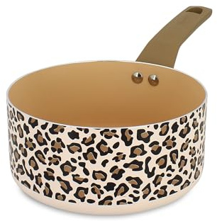Menastyl 6020954 - Cazuela de leopardo (18 cm, revestimiento antiadherente, aluminio reciclado, mango de efecto madera ergonómico), diseño de leopardo