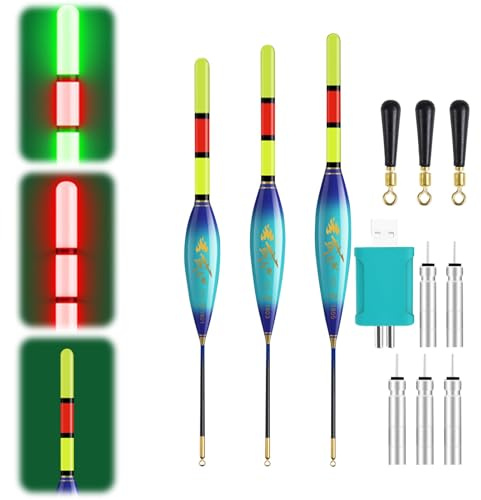 Xevinas 3 Stück Led Posen Angeln, 4g/6g/8g Bissanzeiger Angeln Mit Smart Farbwechselfunktion, Batterie Ladegerät Und 5 CR425, Angelposen Aus Nano, Angelzubehör Zum Angeln Am See,Fluss Oder Teich(C)
