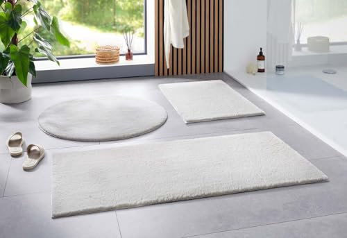 Taracarpet Badematte Uni Boho rutschfest, waschbar, Badezimmer-Teppich, Bad-Vorleger, WC Deko, Duschvorleger für Dusche und Badewannen weich und als Set kombinierbar Creme 080 cm rund