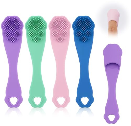 Gosknor 4 Pezzi Spazzola Mento Gatto, Silicone Spazzolino da Denti per Cani e Gatti Spazzola Manuale Pulizia del Viso Scrubber per la Pulizia del Mento degli Animali Domestici Cura Dentale