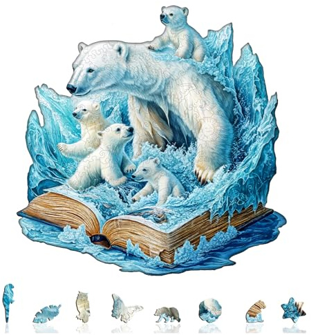 KAAYEE Holzpuzzle Erwachsene, Geschichte der Eisbären Holz Puzzle Erwachsene, Unregelmäßige Einzigartige Puzzle, Einzigartige TierföRmige Holzpuzzles, mit Geschenkbox aus Holz