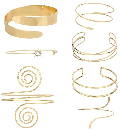 Mikovivi 7uds Brazalete Superior Mujer, Brazalete Dorado Ajustable para la Parte Superior del Brazo Conjunto de Joyería para Mujer Accesorios Fiestas y Bodas