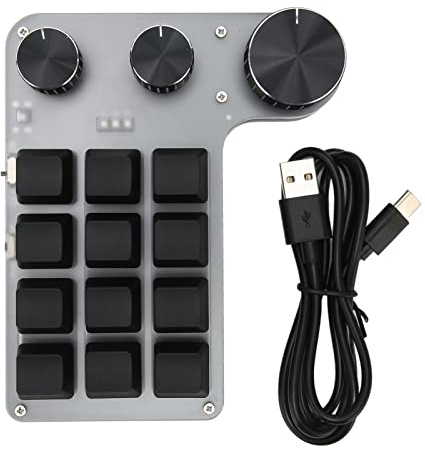 NUMNBE Tastiera meccanica programmabile 12 tasti mini tastiera una mano con cavi Type C USB modalità duale Bluetooth 3 manopole regolabili funzione mouse controllo audio per ufficio gamin
