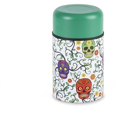 Excelsa Porte-repas thermique avec crânes, acier inoxydable, 750 ml, garde au chaud 6 heures et froid 12 heures
