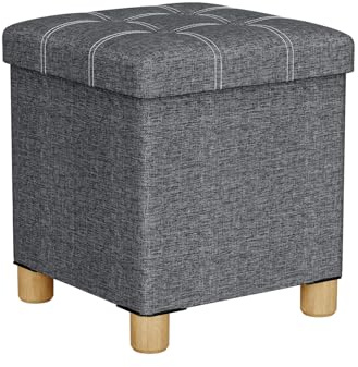 Oak & Tea 30x30x30 cm Aufbewahrungs-Hocker mit Beinen, quadratischer Hocker mit Leinenbezug, getupfter Aufbewahrungsbox für Wohnzimmer, Schlafzimmer, Eingangsbereich, Dunkelgrau