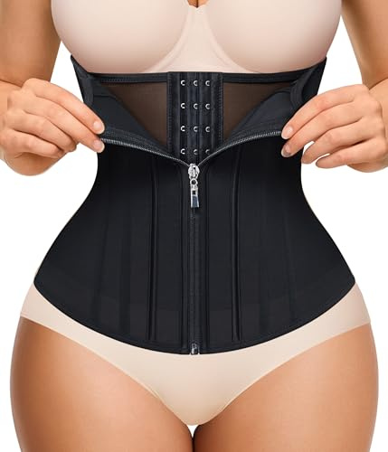 Nebility Waist Trainer for Women Zipper Corset Shapewear Tummy Control Mesh Waist Cincher Faja Body Shaper(X-Large, Black)
