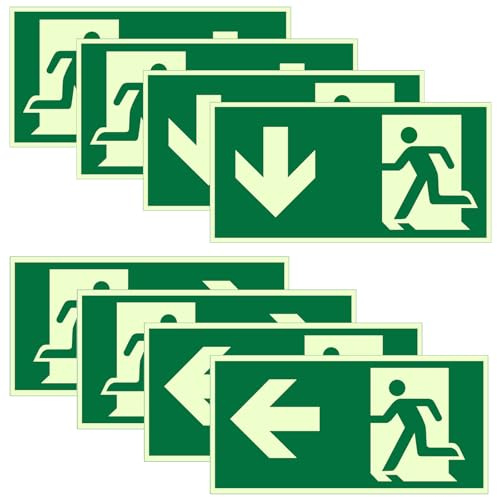 8 Stück Notausgangsschild Nachleuchtend Selbstklebend, 300 x 150 mm Fluchtwegschild Rettungsweg, Schild Notausgang Reflektierend Schild Fluchtwegschilder für Schulen Hotels Bürogebäude Erste Hilfe