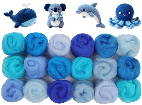 Ainiv 18 Farben Nadelfilz Set, 9 Farben je 3 Gramm Märchenwolle, Filzen Basic Kit für Starter, Filzwolle Trockenfilzen für Heimwerker, Handspinnen und DIY-Kreationen (Blaue Serie)