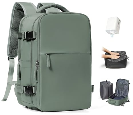 BJLFS Zaino da Viaggio con Sottovuoto Ryanair 40x30x20 Wizzair Bagaglio a mano 40x20x25 Ryanair con Pompa Borse da Cabina per Easyjet 45x36x20 con compressione sottovuoto,Zaino Casual per Laptop