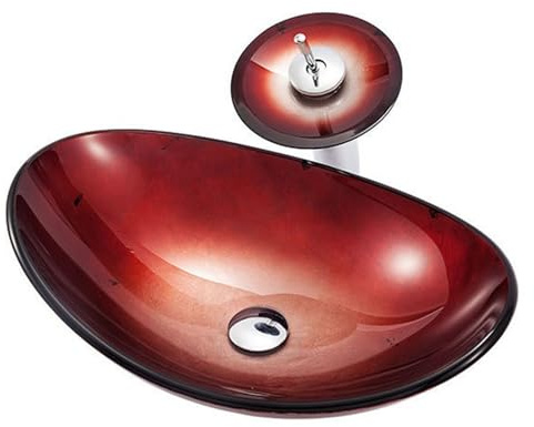 ZYCDP Glaswaschbecken Bad mit Armatur Waschbecken Aufsatz Oval 540 X 360 X 160 mm Rot