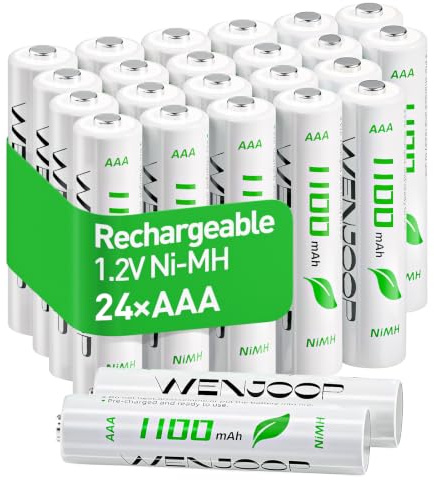 WENJOOP 24 Pack Rechargeable AAA Batteries, 1100mAh Ni-MH, Low Self-Discharge, 1.2V, High Capacity for Household Devices, Toys and Controllers