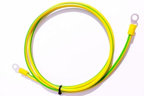 MPS-Contact Grounding Cable Grounding Cable Green Yellow 6 mm² with Ring Cable Lug Eyelet Insulated for Network Cabinet Server Cabinet (2000 mm)