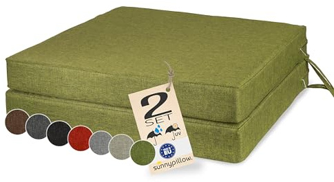 sunnypillow 2er Set Stuhlkissen 40 x 40 cm wasserdicht UV-lichtecht 7cm dick - Outdoor Polsterauflage mit Bändern - Auflage für Stühle,Bänke - Sitzkissen Stuhlauflage für Haus und Garten - Grün