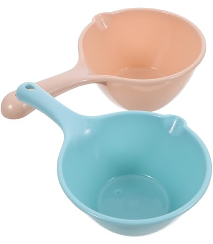 BESPORTBLE 2 Cucharones de Plástico Multiusos con Mango Ergonómico, 2 Piezas en Azul y Caqui, Cucharón de Agua y Cocina para Baño, Jardín y Cocina, Herramienta Práctica para Riego y Lavado