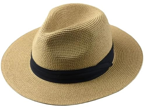 ALMLEU Hüte Herren 64 cm Sonnenhüte for Männer und Frauen, breite Krempe, Strand-Strohhut, großer Kopf, Übergröße(Khaki,XL 61-64cm)