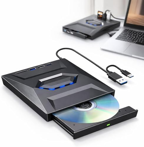 Lecteur DVD externe 7 en 1 USB et lecteur Blu-ray, USB C 3.0 de type C, graveur portable BD/DVD/CD avec 3 ports USB et lecteur de carte SD/TF, lecteur optique Blu-ray 6X pour ordinateur portable de