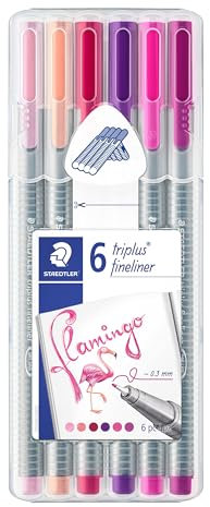 STAEDTLER 334 SB6CS6 Fineliner triplus (ergonomische Dreikantform, hohe Qualität, superfeine Spitze, My Colours Set Flamingo mit 6 brillanten Farben, Linienbreite 0,3 mm)
