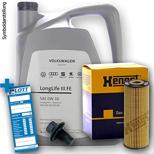 Ölwechsel Set Inspektion 6 Liter Motoröl Original VAG 0W-30 Motorenöl + Hengst Ölfilter + Öl Ablassschraube Verschlussschraube