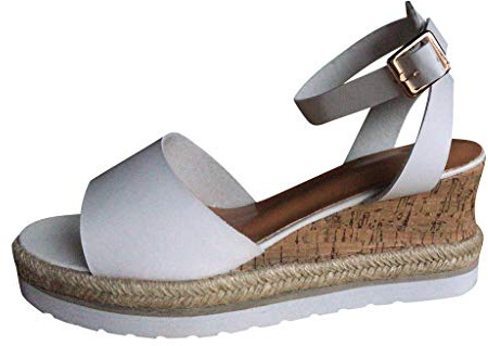 Sandalen Frauen Retro Mode Open Toe Knöchel Platform Wedges Schuhe (38,Weiß)