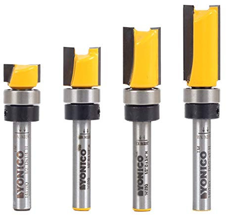 Yonico Flush Trim Router Bit Set 4 Bit 1/2-Inch Diameter 1/4-Inch Shank 14422q
