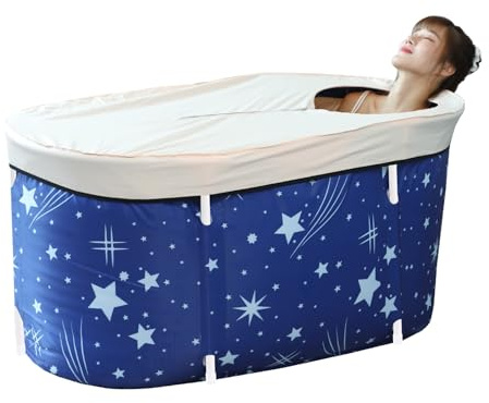 BDL Bärbart hopfällbart badkar badkar, separat familjebadrum spa badkar för vuxna, fristående badkar för duschkabin, förtjockning med termiskt skum för att hålla temperaturen stjärnklar natt blå