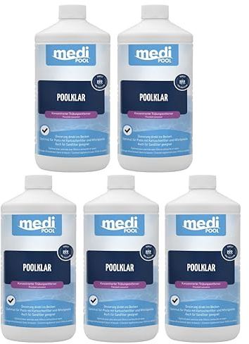 mediPOOL PoolKlar Vorteils-Set 5X 1 Liter, Trübungsbeseitiger, Klareffekt, Wasserpflege, Poolreiniger