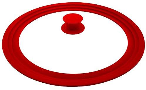 Universal Lid for Pot,Pan,Skillet Fits 6.5,7,8 Cookware Silicon lid Dishwasher Safe, Replacement Lid Vented Tempered Glass with Heat Resistant Silicone Rim By HR Huare Technology, Red,1 Pack