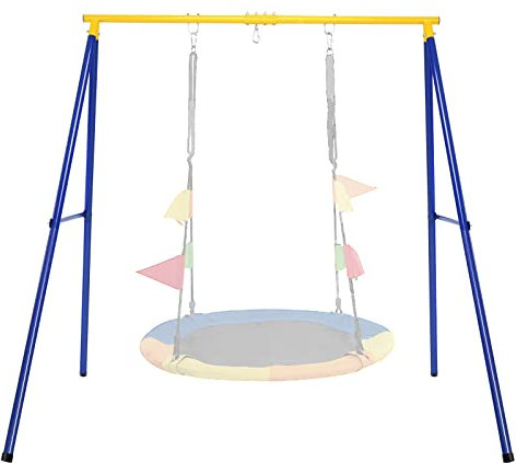 DREAMADE Schaukelgestell Outdoor, bis 200kg belastbar, Schaukelgerüst aus Metall für Kinderschaukel Nestschaukel, Schaukel Gestell für Garten (Gelb+Blau)