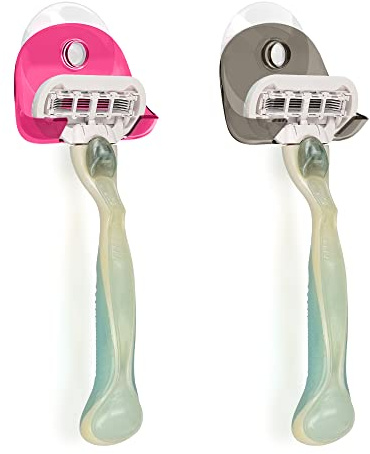 kwmobile 2x Razor Holder for Shower with Suction Cup Wall Mount - Self-Adhesive Shaver Storage, Shaving Stick Holder, Razor Blade Organizer for Glass and Tiles