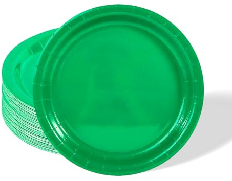 Lot de 16 assiettes en carton jetables de couleur unie pour Pâques, mariage, pique-nique, barbecue, bar, restaurant et décorations de table Vert 17,8 cm