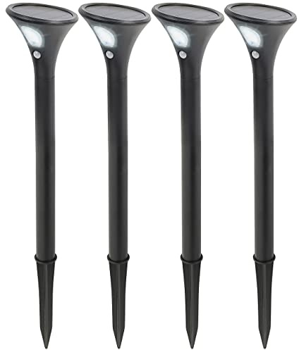Lunartec Solarleuchten Terrassen: 4er-Set Design-Solar-Wegeleuchten, Licht- & Bewegungssensor, kaltweiß (Wegeleuchte Solar Bewegungsmelder, Sensor-Gartenleuchten, Alarm)