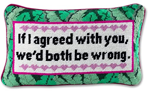 FURBISH Needlepoint Decorative Throw Pillow - Both Be Wrong - 9 x 15 - Small Embroidered Designer Pillow for Living Room Couch Sofa Chair & Bed - Eclectic Home Decor