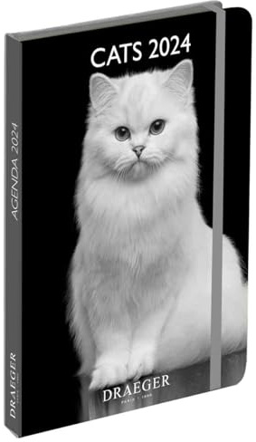 Draeger Paris | Fickdagbok A6 special svartvita katter januari-dec 2024 | 12 foton | 11,5 x 16 cm | hårt omslag märkessida | 7 språk | 1 vecka på 2 sidor | FSC®-certifierat papper