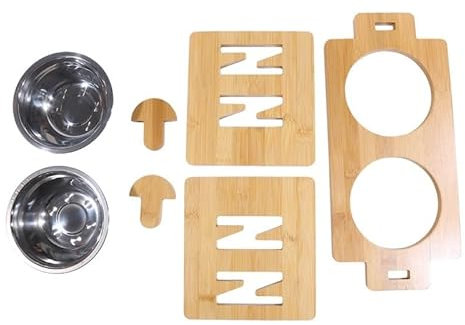 Hund Erhöht Futterschüssel Erhöhte Hundenäpfe aus Bambus mit Ständer, verstellbar, erhöhter Futter- und Wassernapf for Welpen und Katzen, Halter for Kaninchenfutter for kleine und mittelgroße Haustier