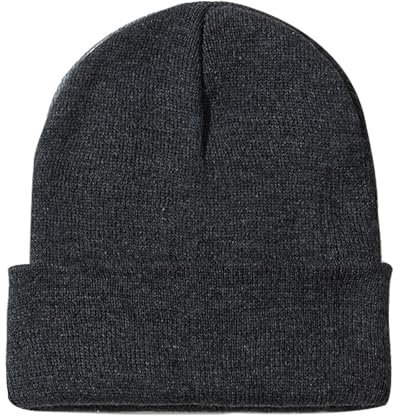 Rosoz Beanie für Herren und Damen, Strickmütze mit Bündchen, Wintermütze, Totenkopfmütze, Unisex, Dunkel_Grau, 7-7.25
