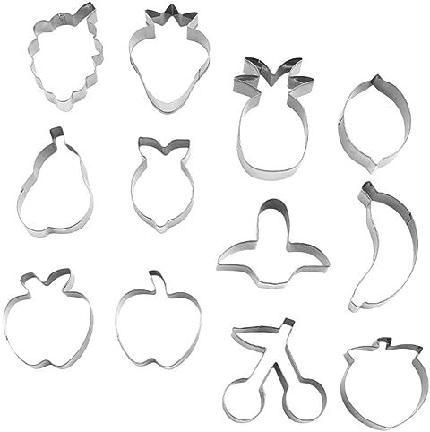 VILLCASE 12pcs Stainless Steel Fruit Cookie Cutters Set Metal Biscuit Molds for Baking for Kitchen Use Easy to Clean and Demould for Desserts and Festivals