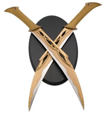 g8ds® LOTR Tauriels Doppelschwerter - mit Wandhalterung - Outdoor Deko - Waldelbin - Hobbit - Elfengarde - Filmschwert - 48 cm