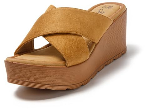 JOMIX Ciabatte Donna Estive Sandali Ragazze Estate Zeppa Pantofole Eleganti Fasce Intrecciate Casual Mare Spiaggia SD9118 (Marrone,39)