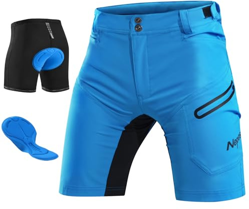 Nepest Mens MTB Mountain Bike Shorts Lightweight 3D Padding Liner Bicycle Cycling Biker Short with Pockets Maya Blue,XL