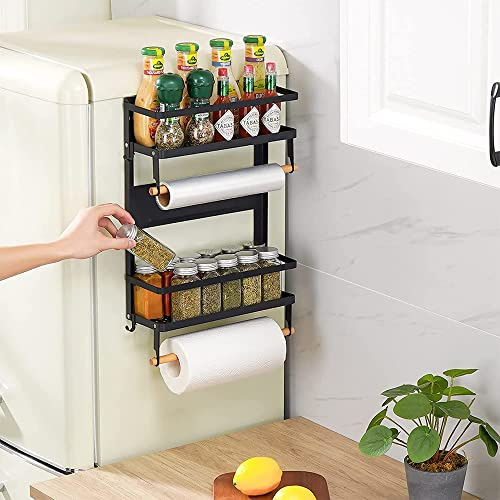 XDAILUYYDS Hängeregal für Kühlschrank Magnet, Kühlschrank Regal, Kühlschrank Hängeregal, Gewürzregal Ohne Bohren, Gewürzregal mit Ablage, Küchen Organizer. (40 * 30 * 11CM-Schwarz)